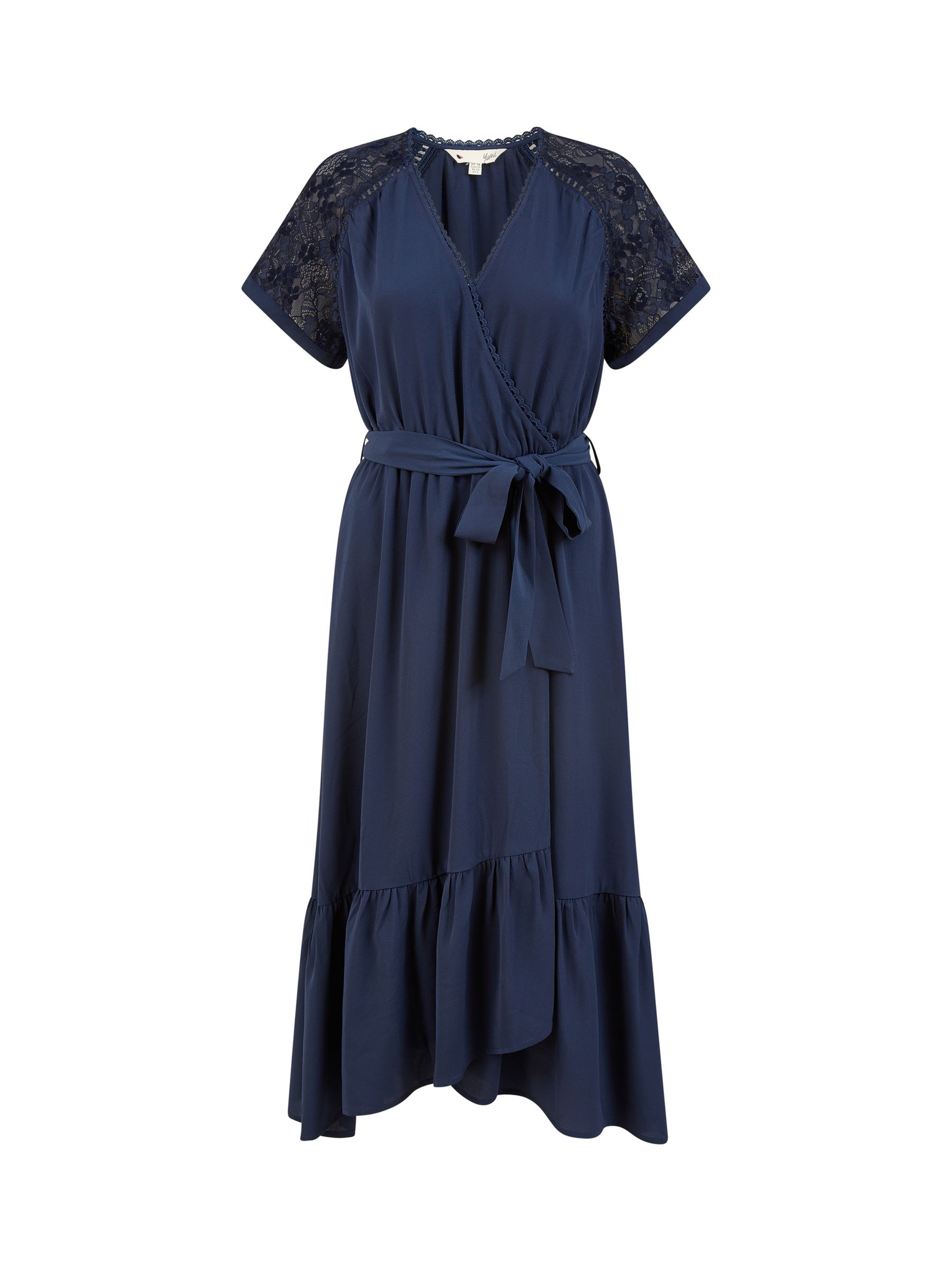 Yumi Lace Wrap Midi Dress, Navy