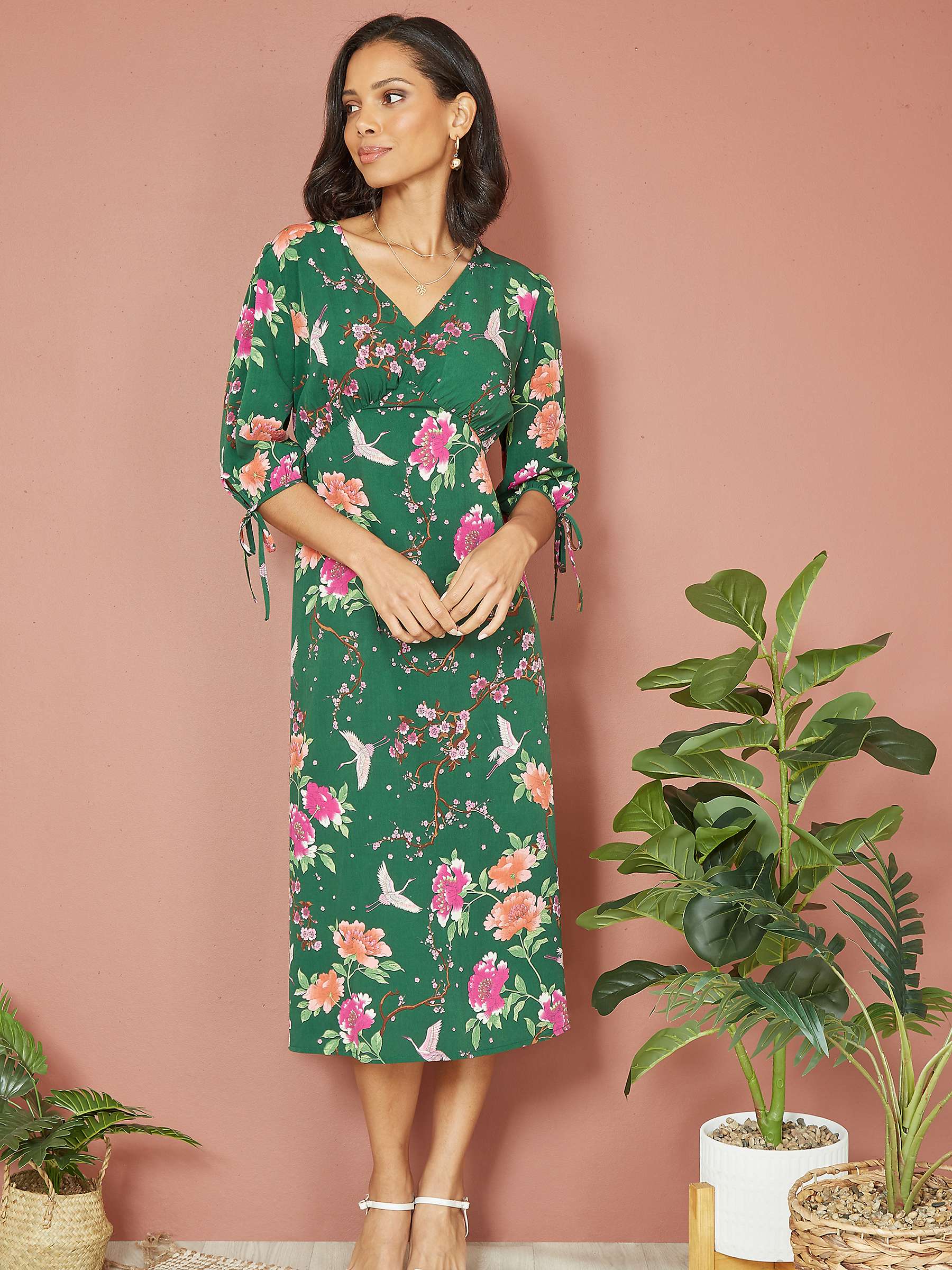 Buy Yumi Floral Print Midi Dress, Green Online at johnlewis.com