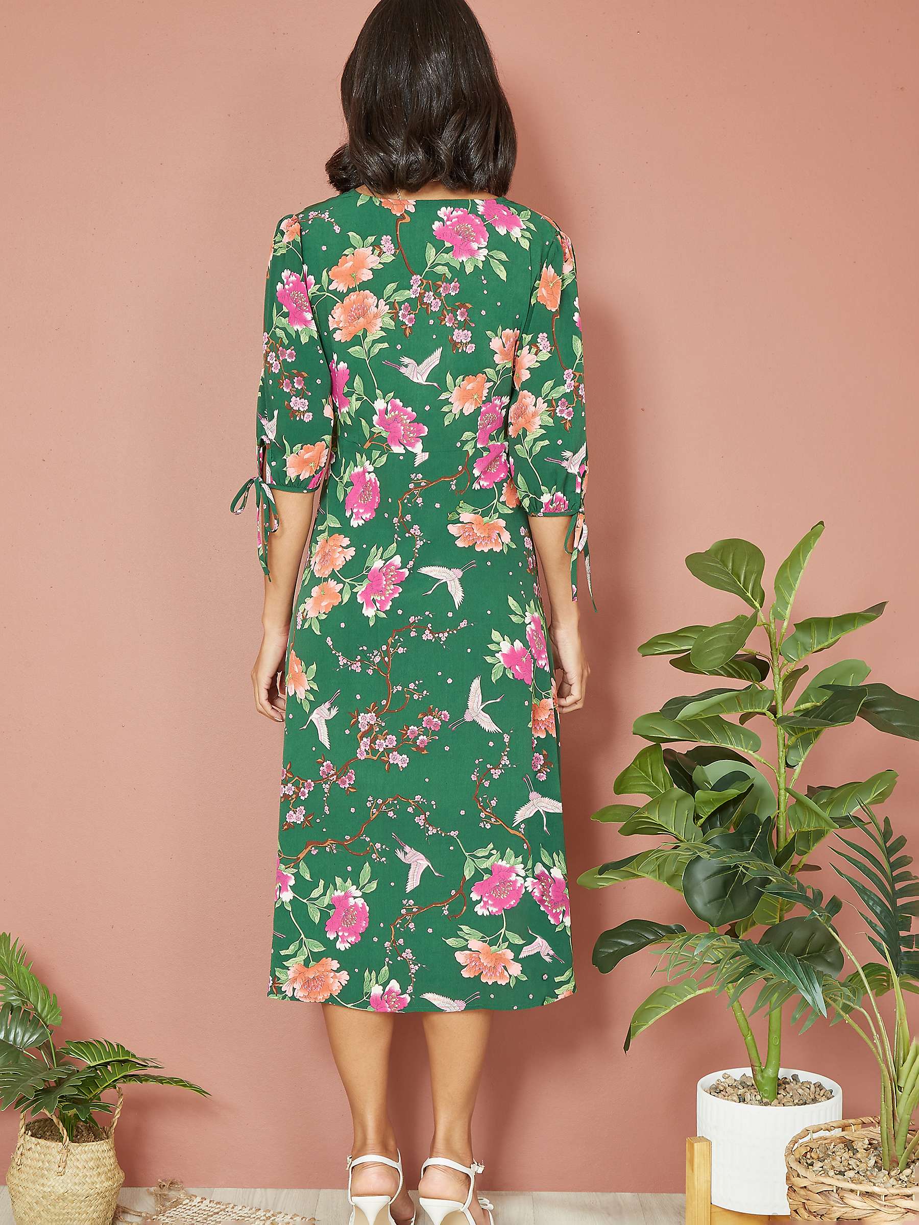 Buy Yumi Floral Print Midi Dress, Green Online at johnlewis.com