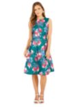 Yumi Jacquard Winter Floral Skater Dress, Green/Multi