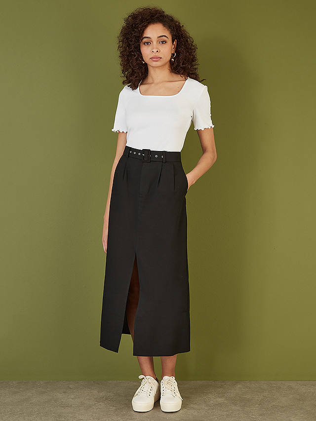 Yumi Cotton Midi Skirt, Black