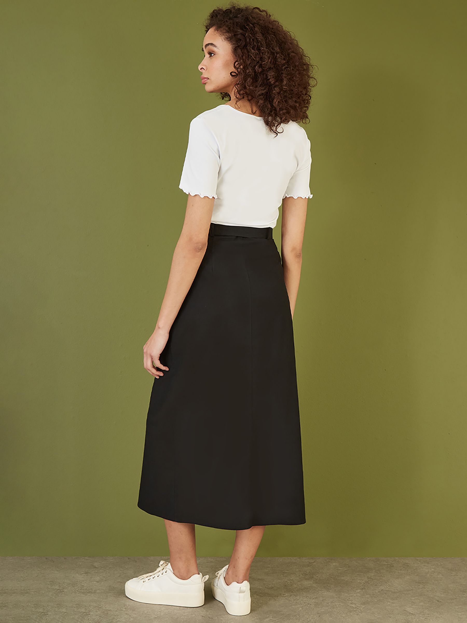 Buy Yumi Cotton Midi Skirt, Black Online at johnlewis.com