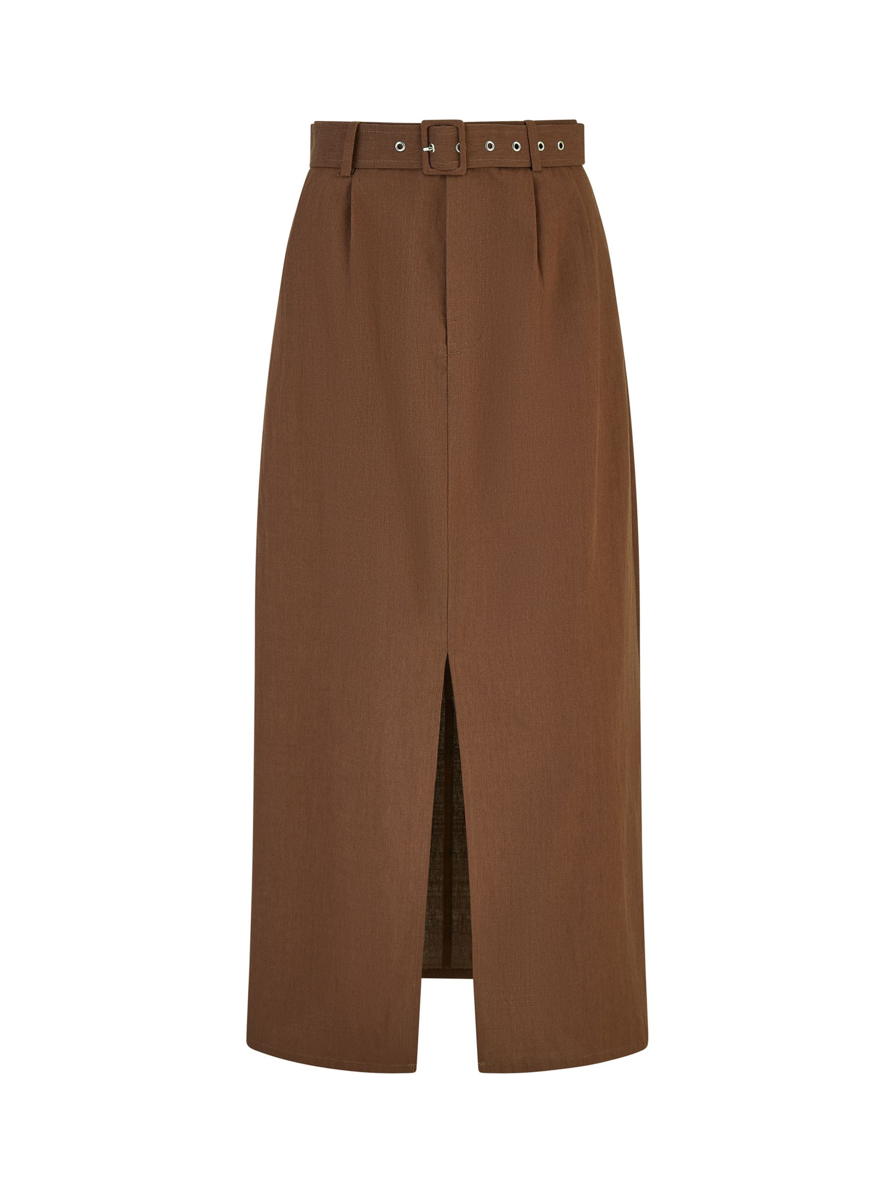 Buy Yumi Tailored Front Split Belted Midi Skirt, Brown Online at johnlewis.com