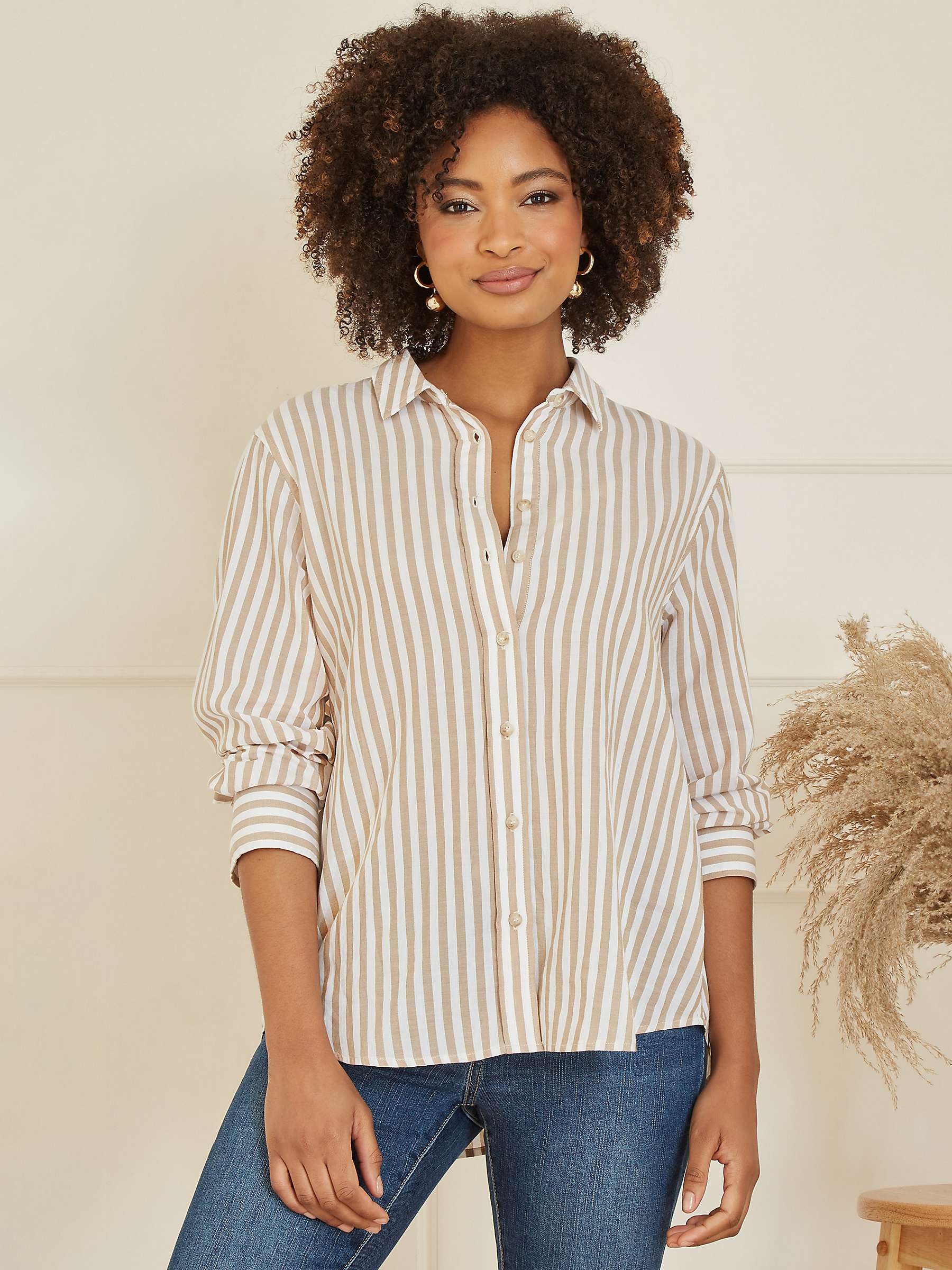 Buy Yumi Stripe Cotton Blend Shirt, Brown Online at johnlewis.com