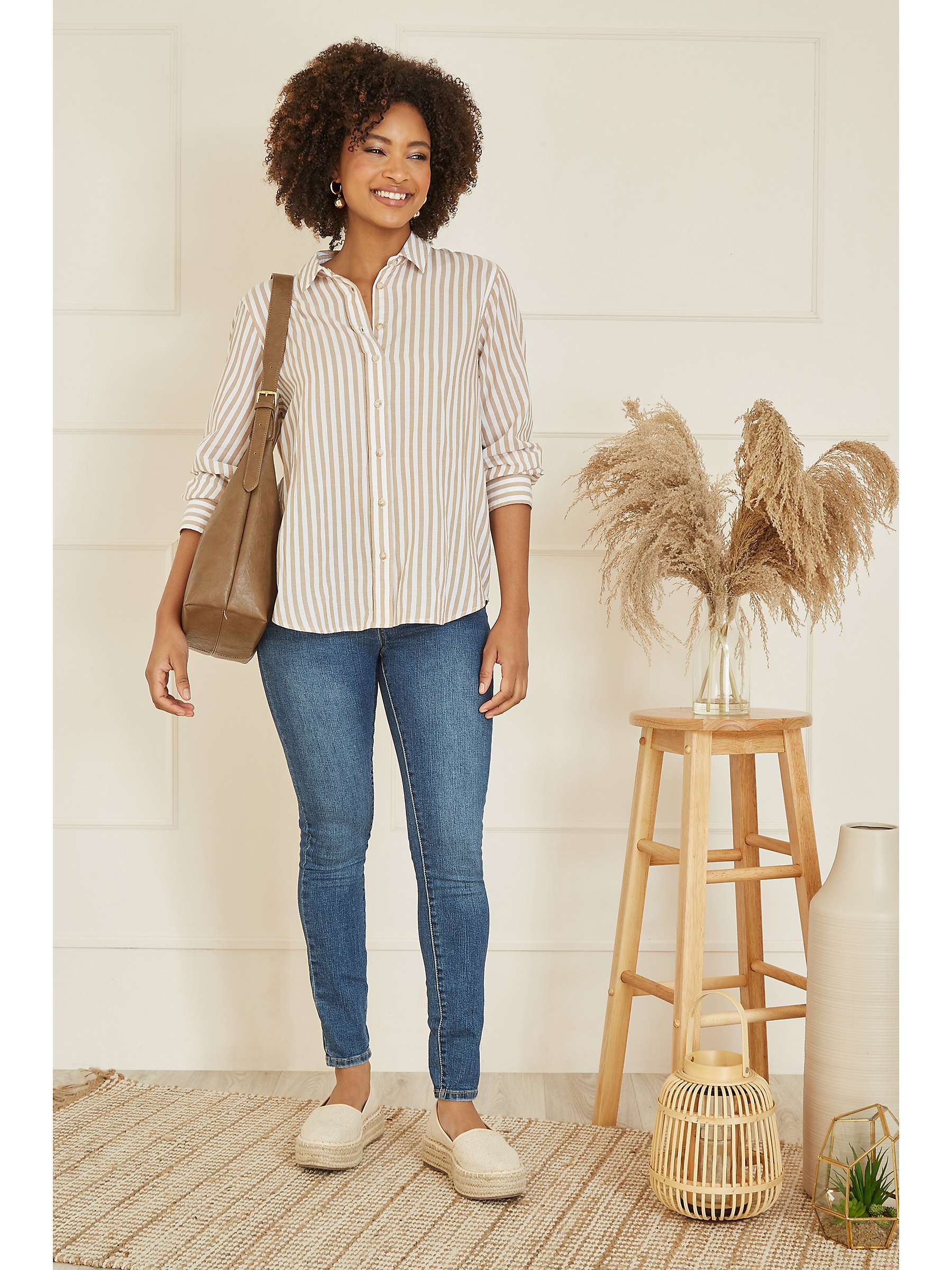 Buy Yumi Stripe Cotton Blend Shirt, Brown Online at johnlewis.com