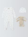 John Lewis Heirloom Collection Baby Pima Cotton Sleepsuit, Hat and Bunny Gift Box