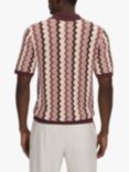 Reiss Waves Knitted Cuban Collar Button Through Shirt, Rose/Multi