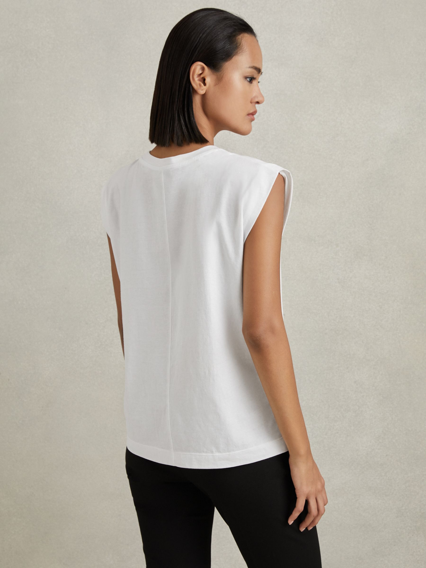 Reiss Morgan Cap Sleeve Cotton T-Shirt, White, XS