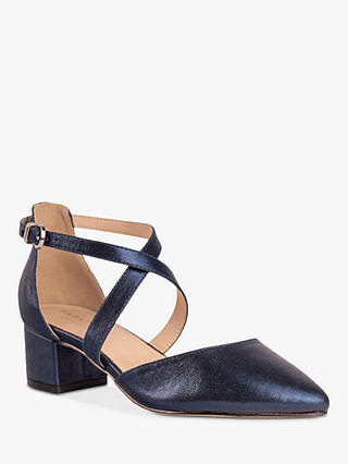 Paradox London Wide Fit Fran Shimmer Low Block Heel Court Shoes, Navy