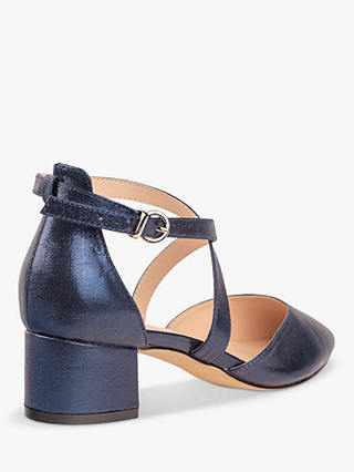 Paradox London Wide Fit Fran Shimmer Low Block Heel Court Shoes, Navy
