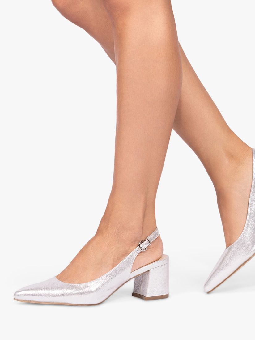 Paradox London Imelda Shimmer Block Heel Sling Back Court Shoes, Silver, 3