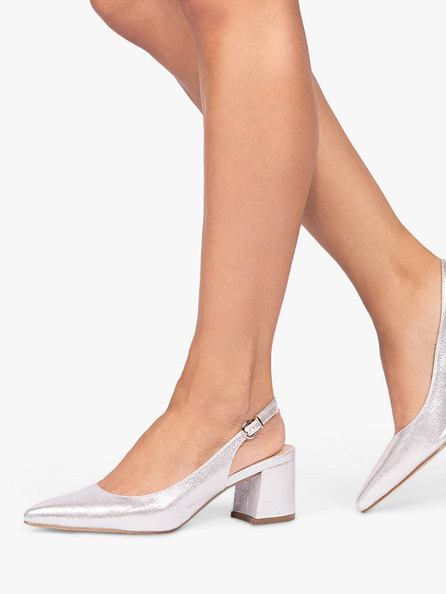Paradox London Imelda Shimmer Block Heel Sling Back Court Shoes, Silver