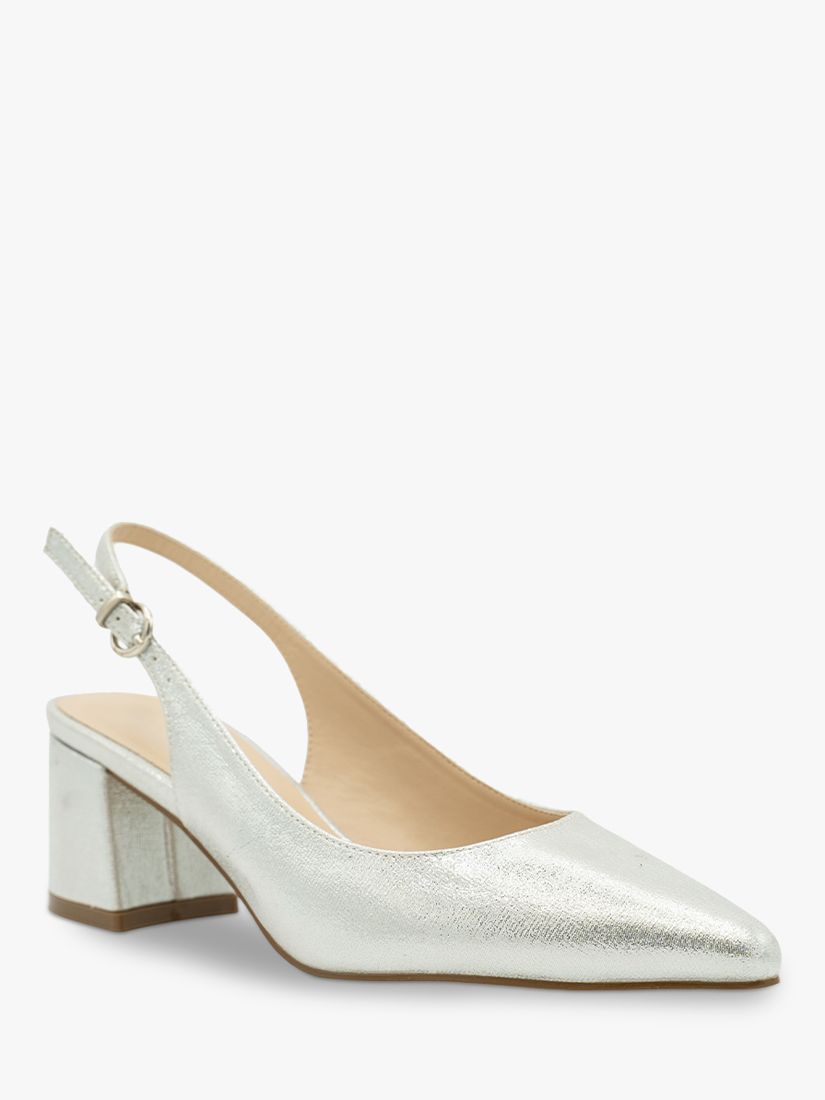 Paradox London Imelda Shimmer Block Heel Sling Back Court Shoes, Silver, 3