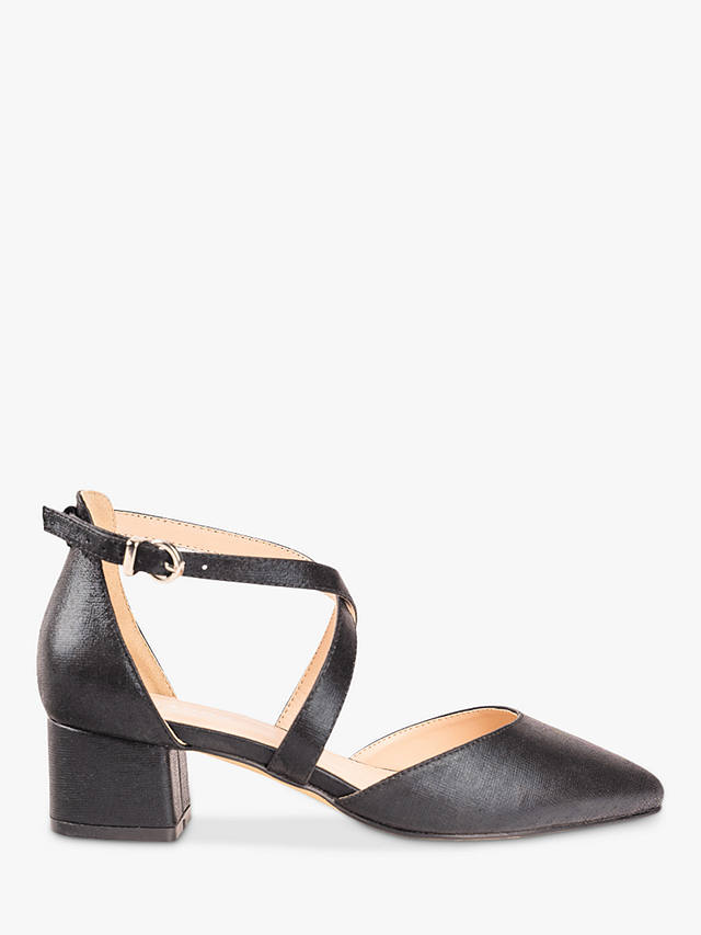Paradox London Wide Fit Fran Shimmer Low Block Heel Court Shoes, Black