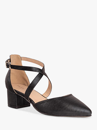 Paradox London Wide Fit Fran Shimmer Low Block Heel Court Shoes, Black