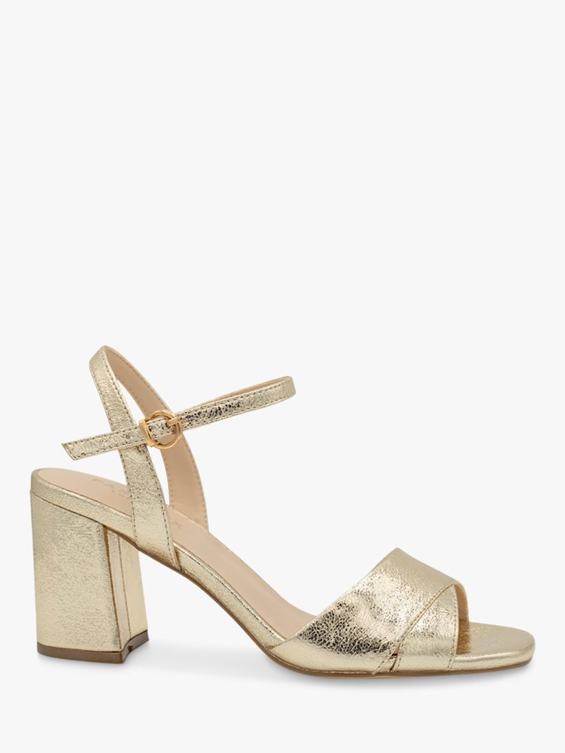 Paradox London Itzy Shimmer High Block Heel Ankle Strap Sandals, Champagne, 3