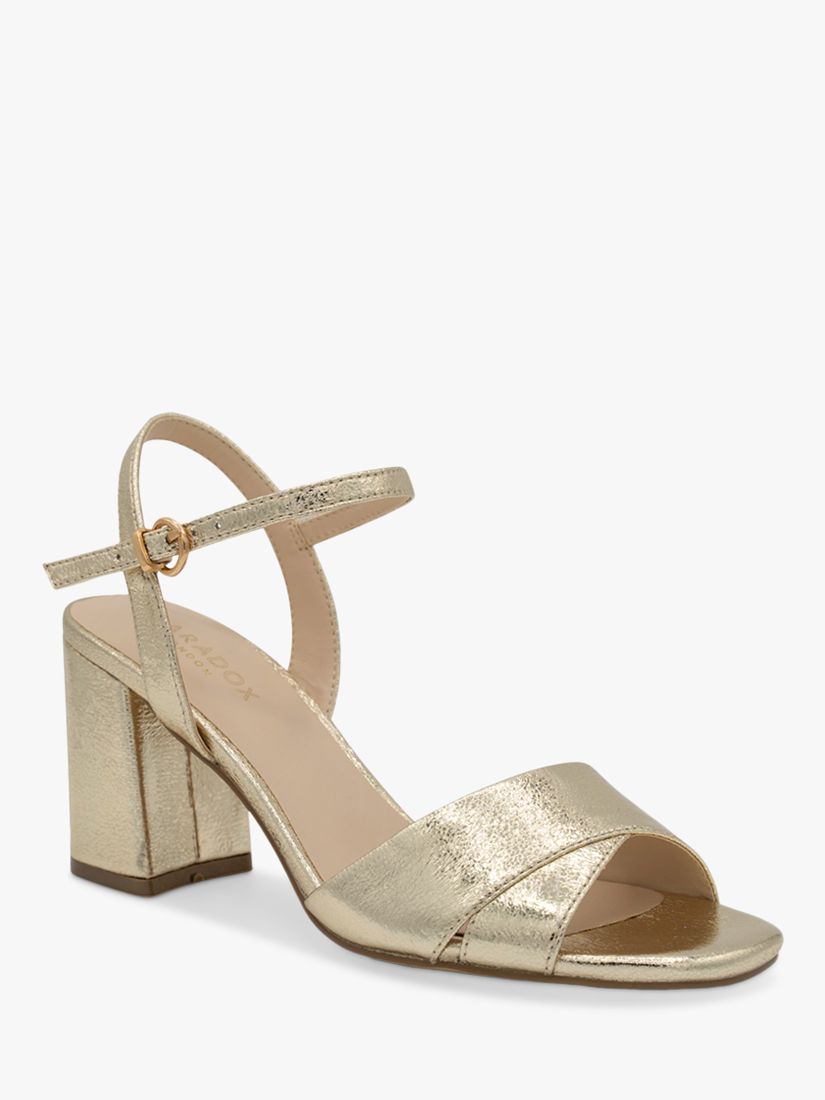 Paradox London Itzy Shimmer High Block Heel Ankle Strap Sandals, Champagne, 3
