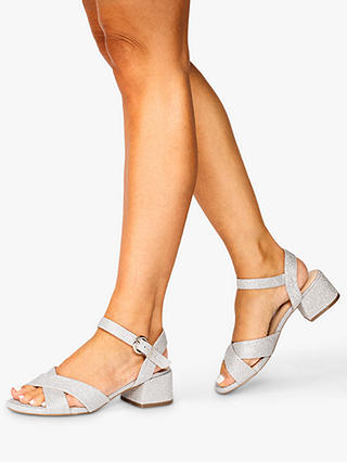 Paradox London Neala Wide Fit Block Heel Glitter Sandals, Silver