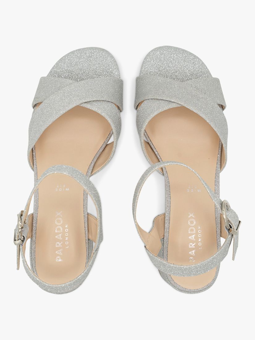 Paradox London Neala Wide Fit Block Heel Glitter Sandals, Silver, 3W