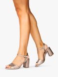 Paradox London Itzy Shimmer High Block Heel Ankle Strap Sandals, Pewter