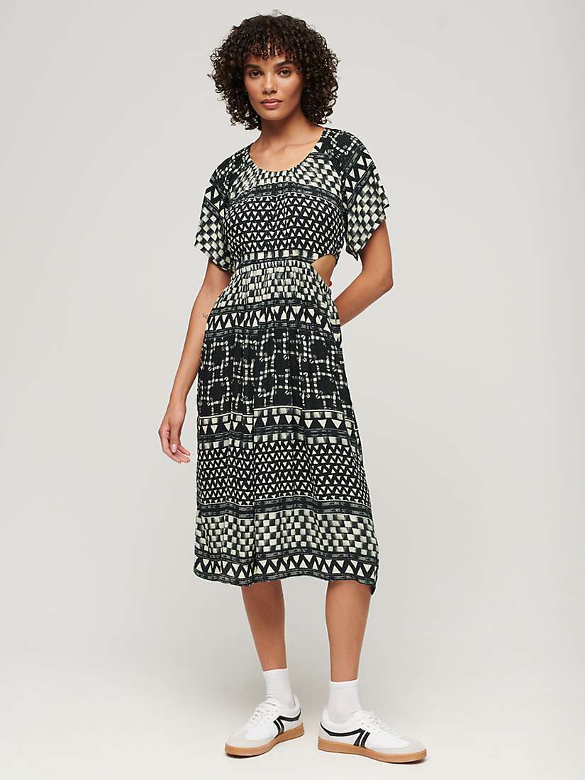 Buy Superdry Shirbori Layer Print Cut Out Midi Dress, Monochrome Online at johnlewis.com