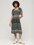 Superdry Shirbori Layer Print Cut Out Midi Dress, Monochrome, Monochrome