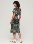 Superdry Shirbori Layer Print Cut Out Midi Dress, Monochrome