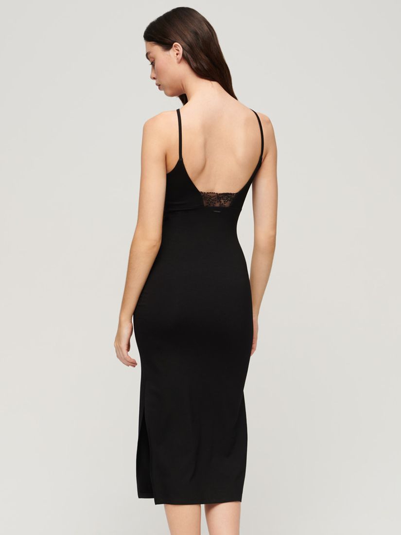 Superdry Lace Back Bodycon Jersey Midi Dress, Black, 16