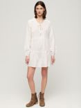 Superdry Ibiza Long Sleeve Tiered Sparkle Mini Dress, Off White