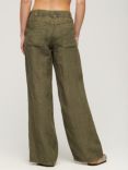 Superdry Low Rise Wide Leg Linen Trousers, Washed Khaki