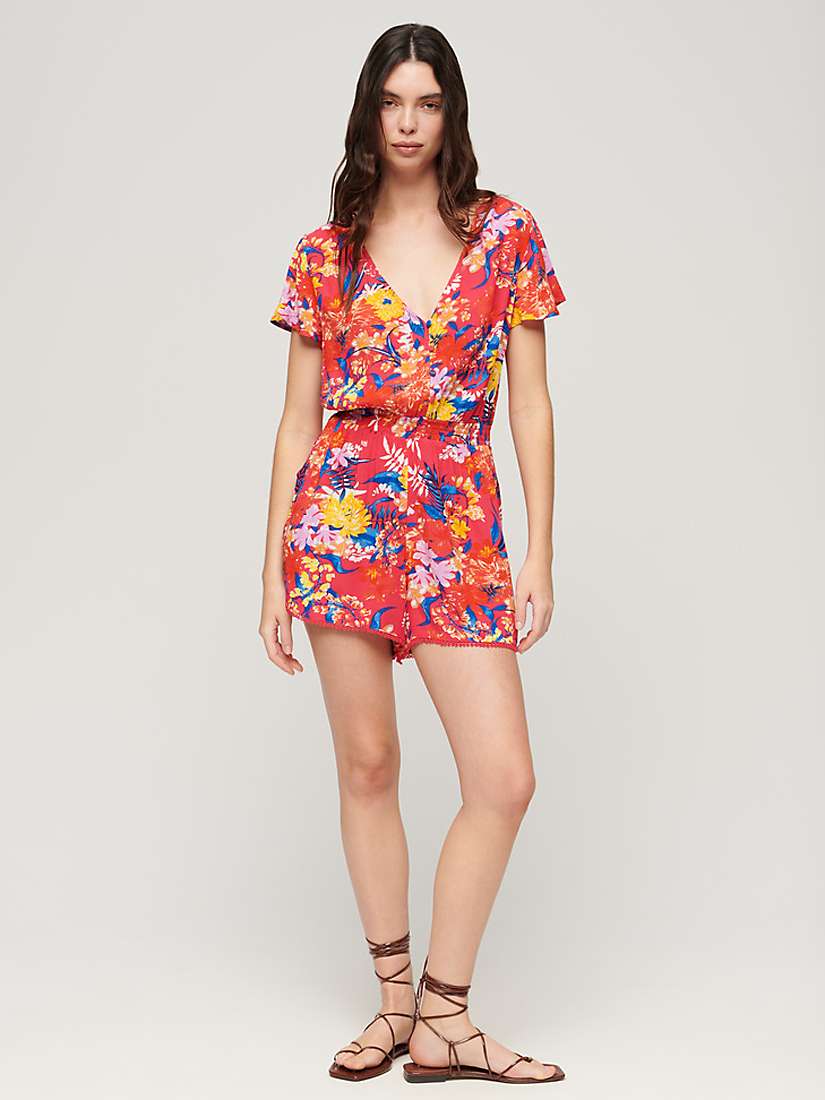 Buy Superdry Short Sleeve Beach Playsuit, Pink Anenome Online at johnlewis.com