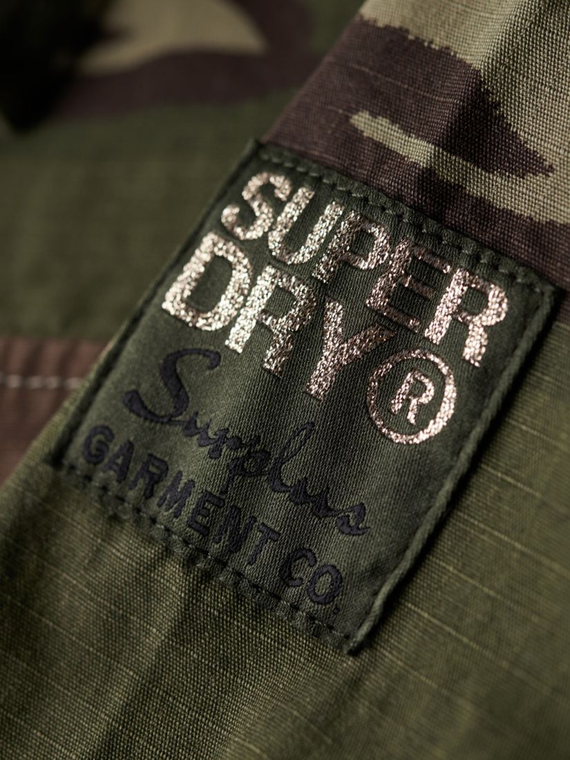 Superdry Camouflage Print Oversized Military Overshirt, Outline/Multi, 12