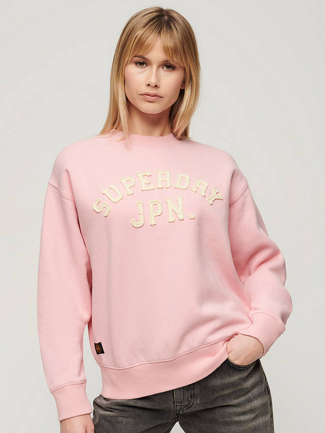 Superdry Applique Athletic Loose Sweatshirt, Romance Rose Pink