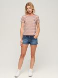 Superdry Essential Logo Striped Fitted T-Shirt, Sunset Coral Stripe