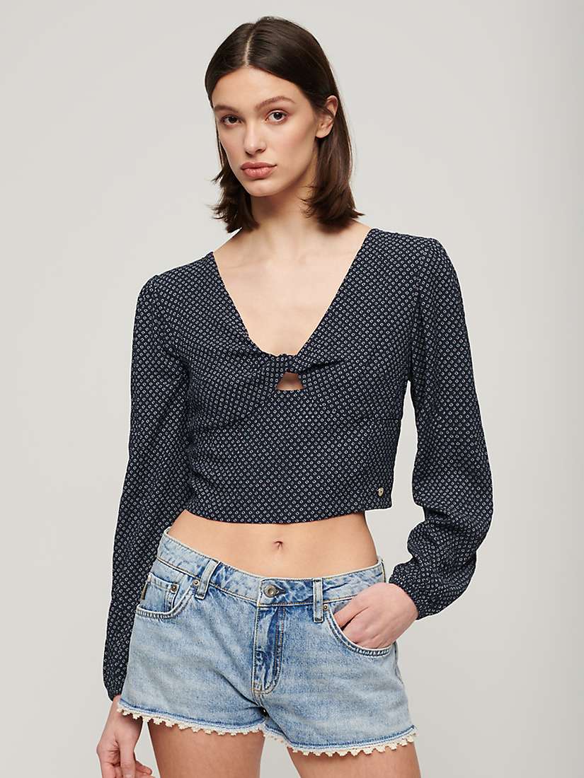 Buy Superdry Long Sleeve Crop Blouse, Scotty Navy Online at johnlewis.com