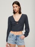 Superdry Long Sleeve Crop Blouse, Scotty Navy