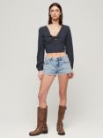 Superdry Long Sleeve Crop Blouse, Scotty Navy