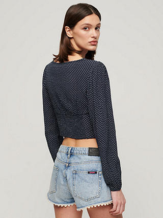 Superdry Long Sleeve Crop Blouse, Scotty Navy