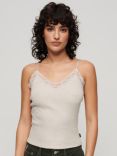 Superdry Essential Lace Trim Cami Top, Oat Cream Marl