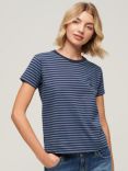 Superdry Essential Logo Striped Fitted T-Shirt, Blue/Navy