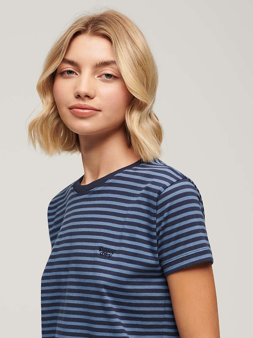 Buy Superdry Essential Logo Striped Fitted T-Shirt, Blue/Navy Online at johnlewis.com