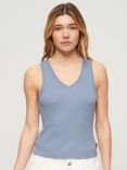 Superdry Lace Trim V-Neck Vest Top, Tidal Blue