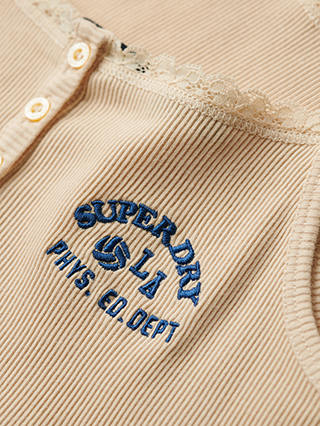 Superdry Essential Button Down Cami Top, Tapioca Cream Beige