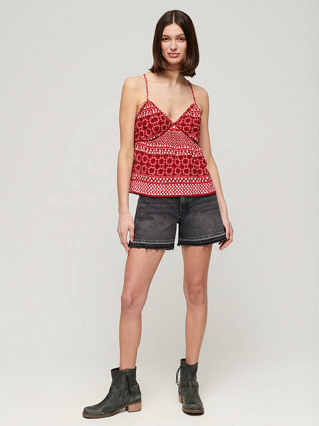 Superdry Printed Woven Cami Top, Shibori Layer Red