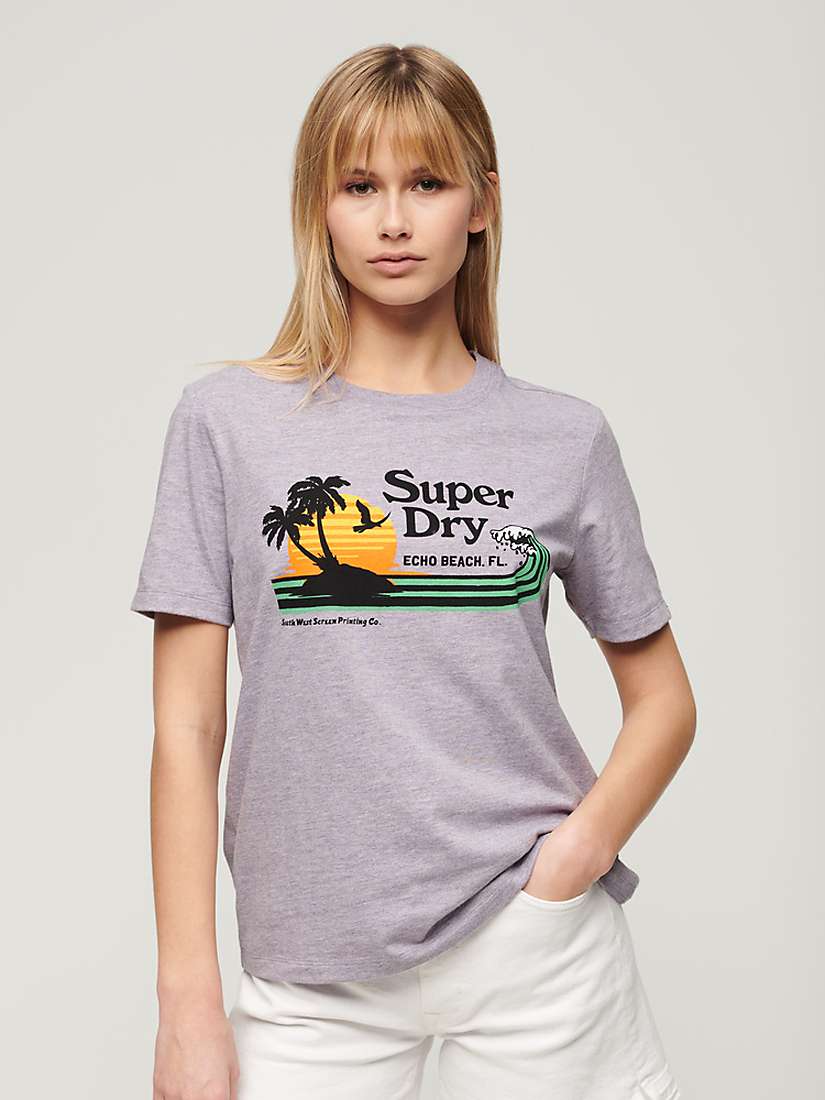Buy Superdry Outdoor Stripe Relaxed T-Shirt, Parma Violet Purple Online at johnlewis.com