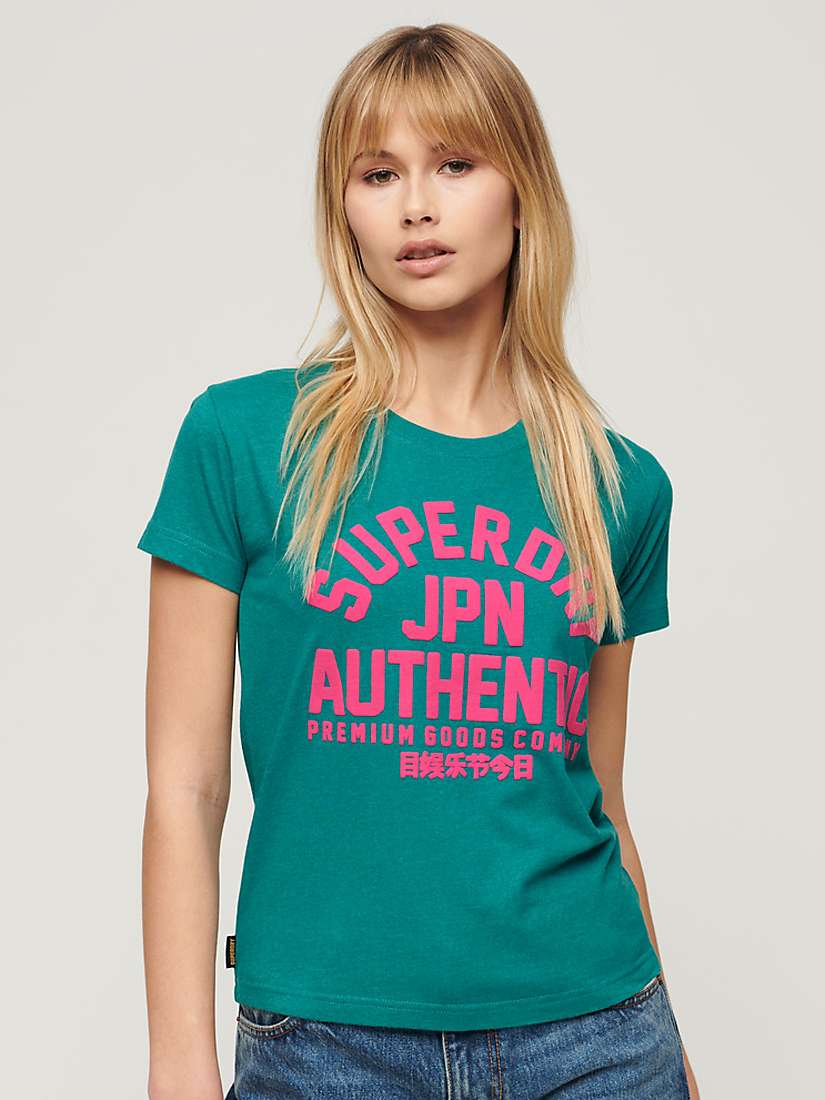 Buy Superdry Puff Print Fitted T-Shirt, Ocean Green Marl/Multi Online at johnlewis.com