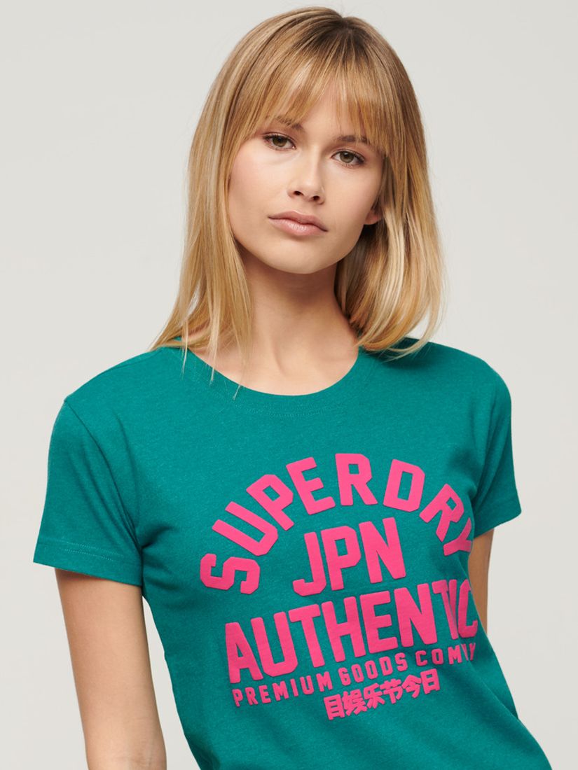 Buy Superdry Puff Print Fitted T-Shirt, Ocean Green Marl/Multi Online at johnlewis.com