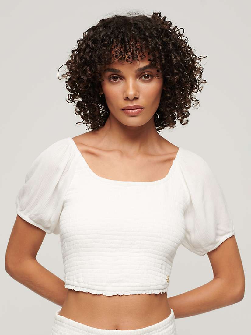 Buy Superdry Smocked Woven Cropped Top, Off White Online at johnlewis.com