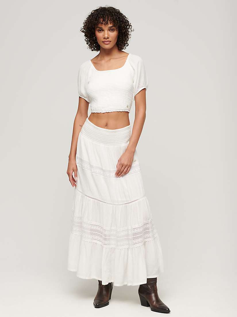 Buy Superdry Smocked Woven Cropped Top, Off White Online at johnlewis.com