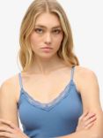 Superdry Essential Lace Trim Cami Top, Wedgewood Blue